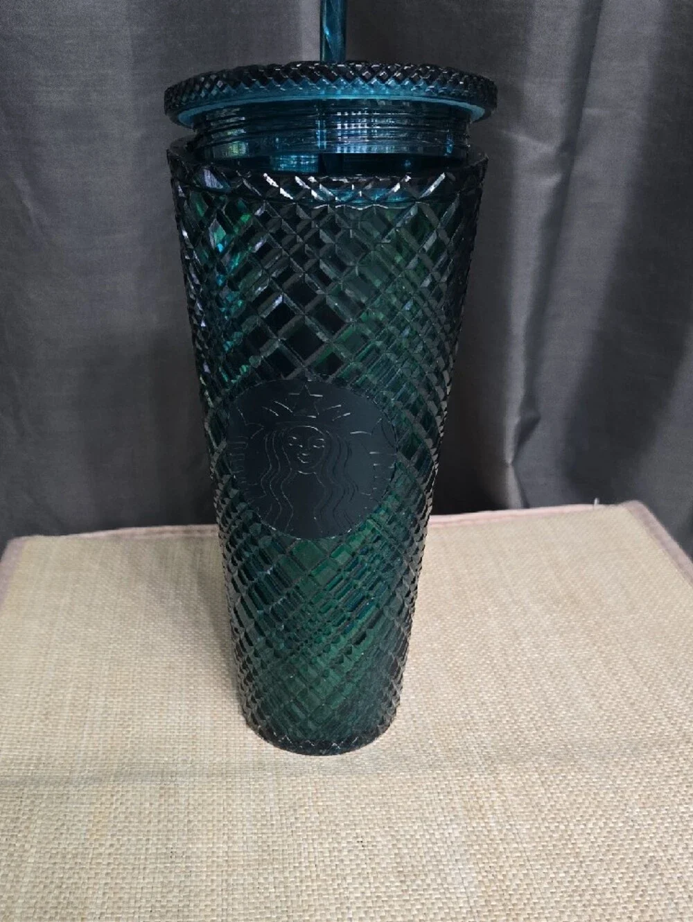 Starbucks Dark Teal Textured Cold Cup with Straw NWOT